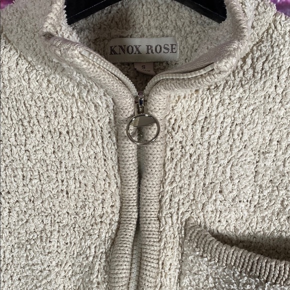 Knox Rose Sherpa Fleece Pullover Cream Quarter Zip Sweatshirt Women’s Small Cozy - Picture 4 of 11